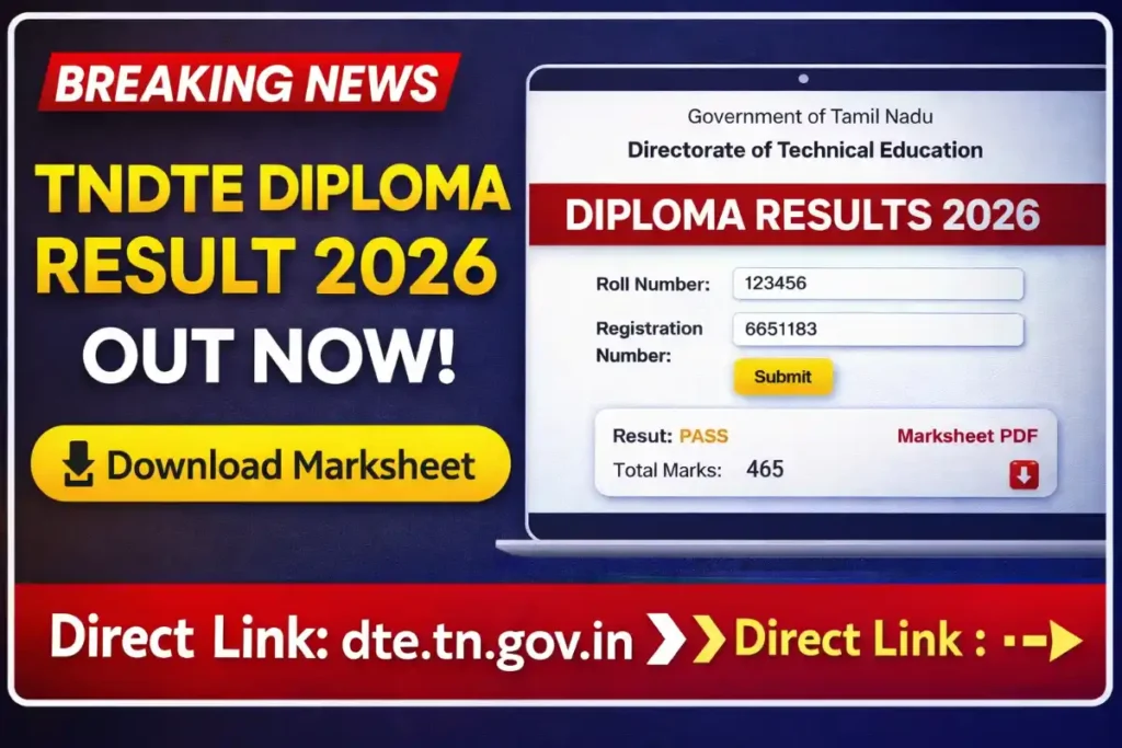 TNDTE Diploma Result 2026 Released at dte.tn.gov.in – Direct Link to Download Marksheet