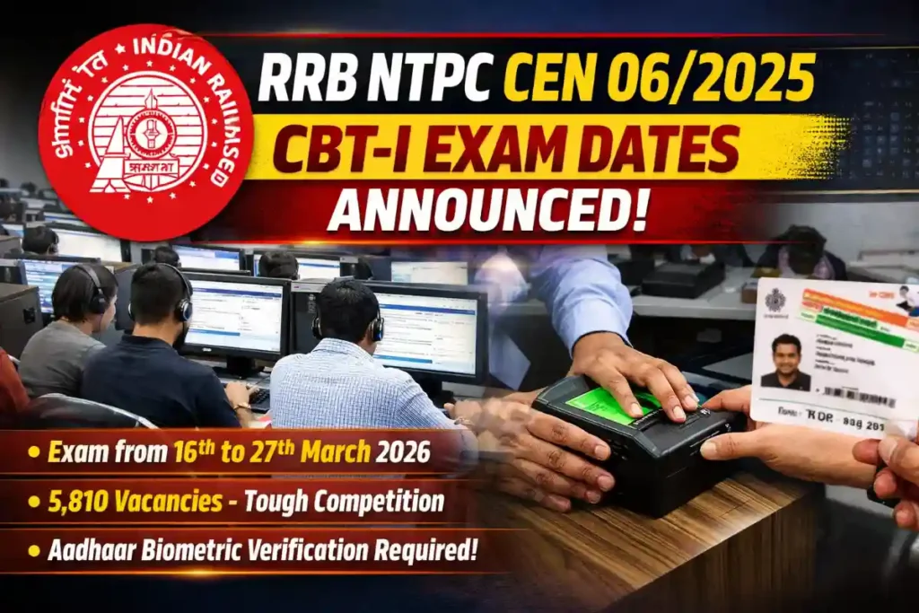 RRB NTPC Graduate CBT I Exam Date 2026 Announced – CEN 06/2025 Full Schedule