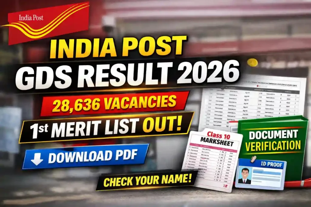 India Post GDS Result 2026 1st Merit List PDF Download for 28636 Posts, State Wise Cut Off and DV Details