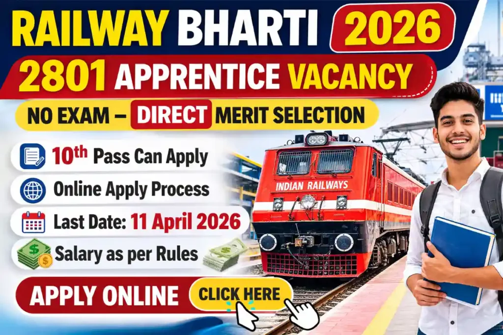 Railway Bharti 2026: 2801 Apprentice Vacancy, 10th Pass Direct Merit Selection