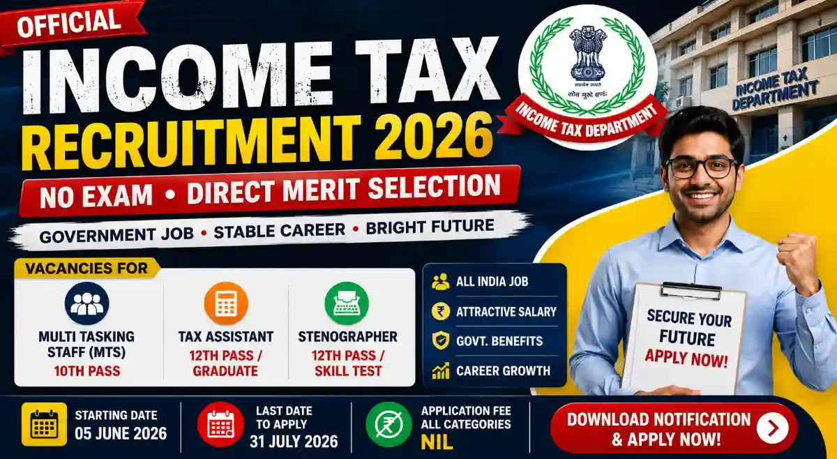 Income Tax Recruitment 2026: Apply Offline for MTS, Tax Assistant & Stenographer Posts