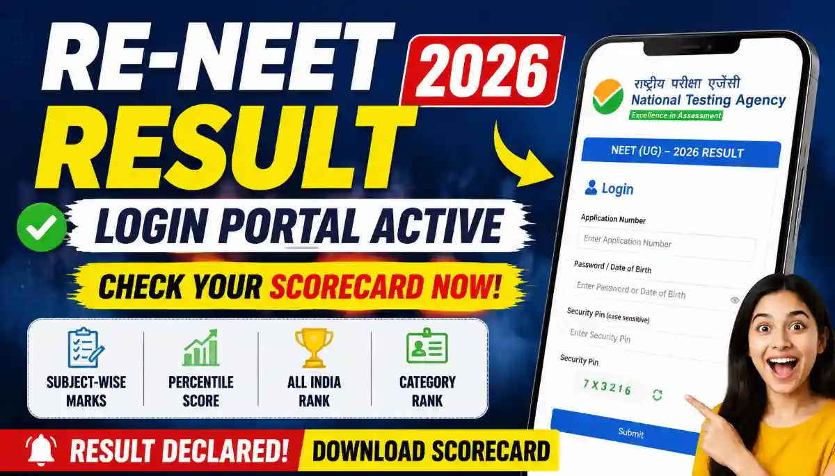 RE NEET Result Login Portal 2026 Active: Check NEET UG Re-Exam Scorecard