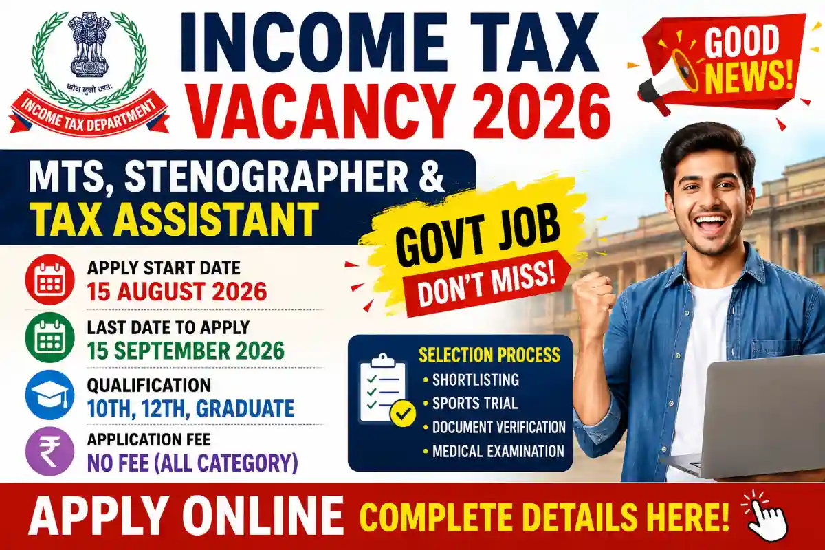 Income Tax Vacancy 2026: MTS, Steno & Tax Assistant Apply Online