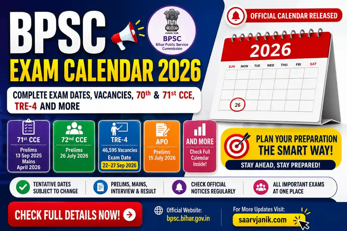 BPSC Exam Calendar 2026: 71st, 72nd CCE, TRE-4 Exam Dates & Schedule