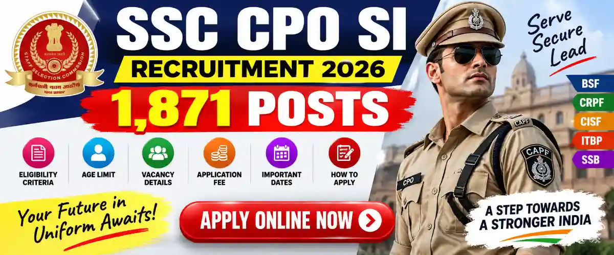 SSC CPO SI Recruitment 2026: 1,871 Posts, Apply Online