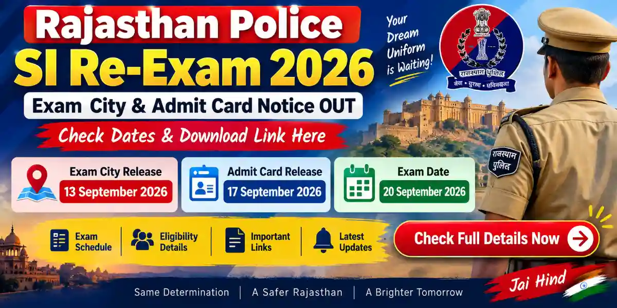 Rajasthan Police SI Re Exam 2026: Exam City, Admit Card & Exam Date