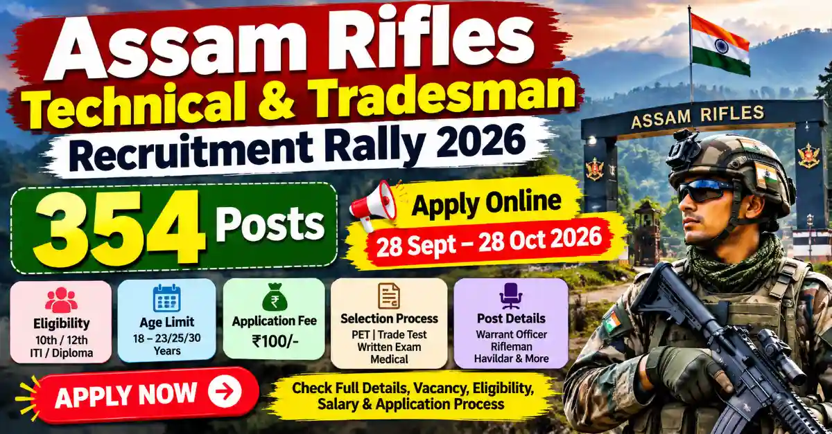 Assam Rifles Technical or Tradesman Recruitment 2026: 354 Posts